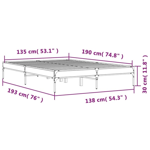 vidaXL Sengeramme grå sonoma 135x190 cm konstruert tre og metall