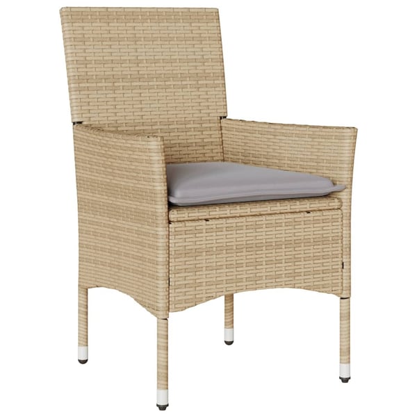 vidaXL Matgrupp för trädgård med dynor 5 delar beige konstrotting&glas