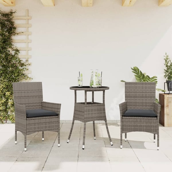 vidaXL Matgrupp för trädgården med dynor 3 delar grå konstrotting&glas