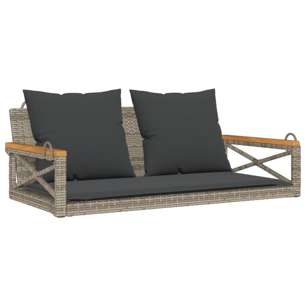 vidaXL Gungbänk med dynor grå 109x62x40 cm konstrotting