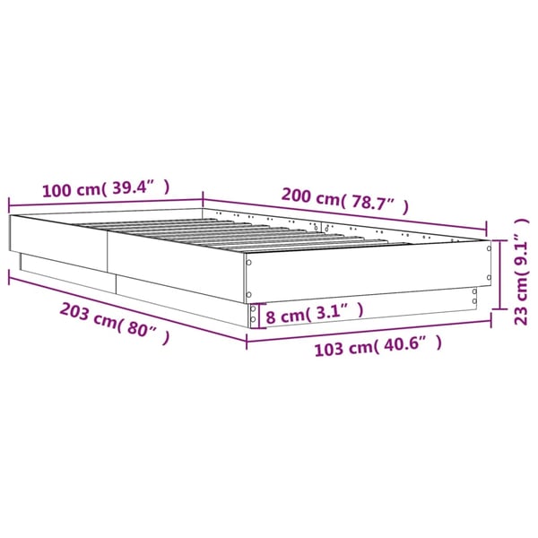 vidaXL Sengeramme grå sonoma 100x200 cm konstruert tre
