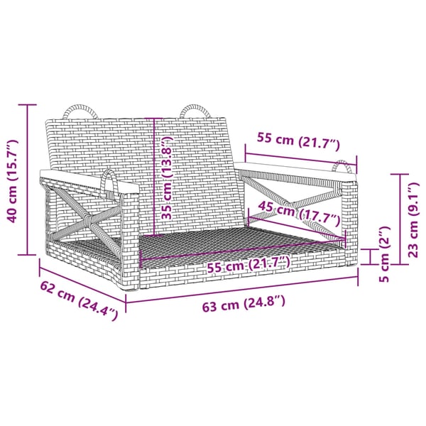 vidaXL gyngebænk 63x62x40 cm polyrattan sort