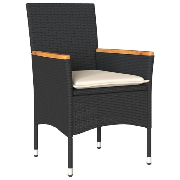 vidaXL bistrosæt til haven 3 dele med hynder polyrattan og glas sort