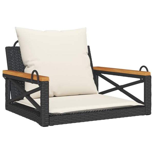 vidaXL gyngebænk med hynder 63x62x40 cm polyrattan sort