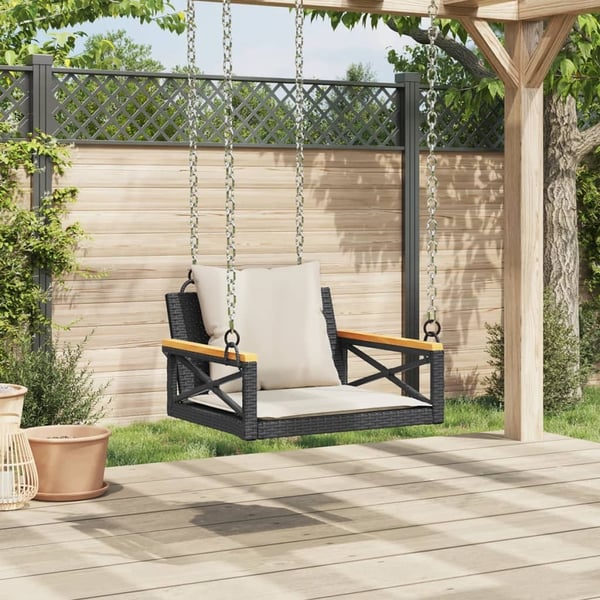 vidaXL gyngebænk med hynder 63x62x40 cm polyrattan sort