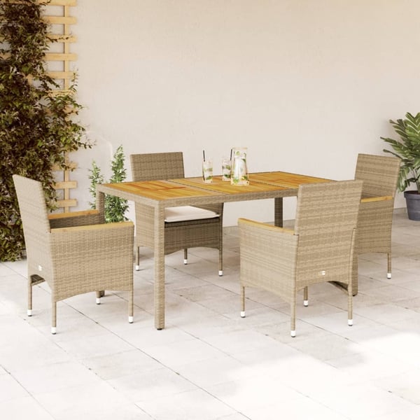 vidaXL spisebordssæt til haven 5dele m. hynder polyrattan akacie beige
