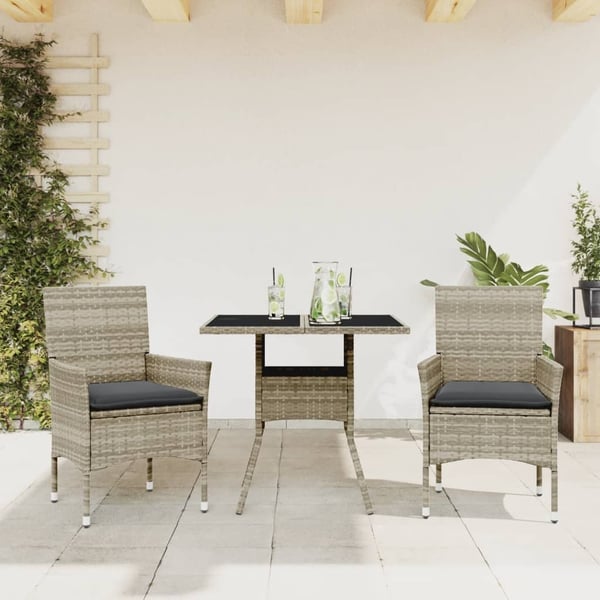 vidaXL spisebordssæt til haven 3 dele med hynder polyrattan og glas