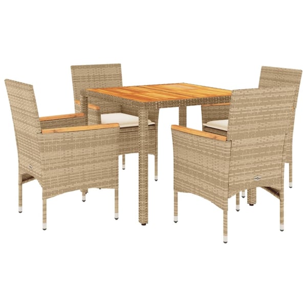 vidaXL spisebordssæt til haven 5dele m. hynder polyrattan akacie beige