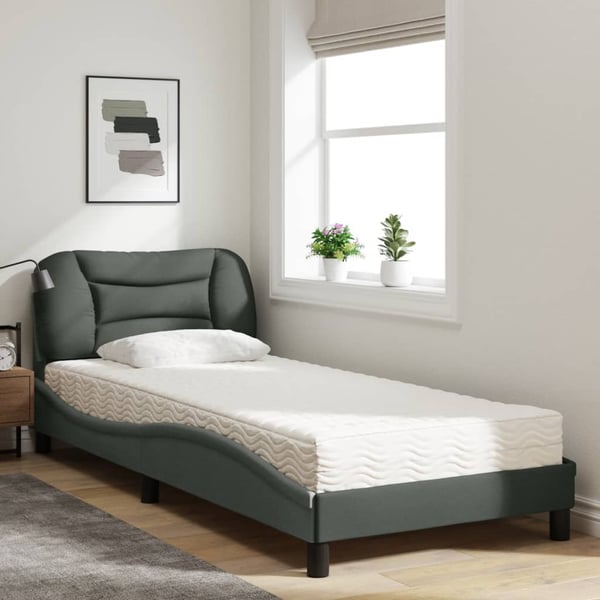 vidaXL seng med madras Hvar 90x200 cm stof mørkegrå