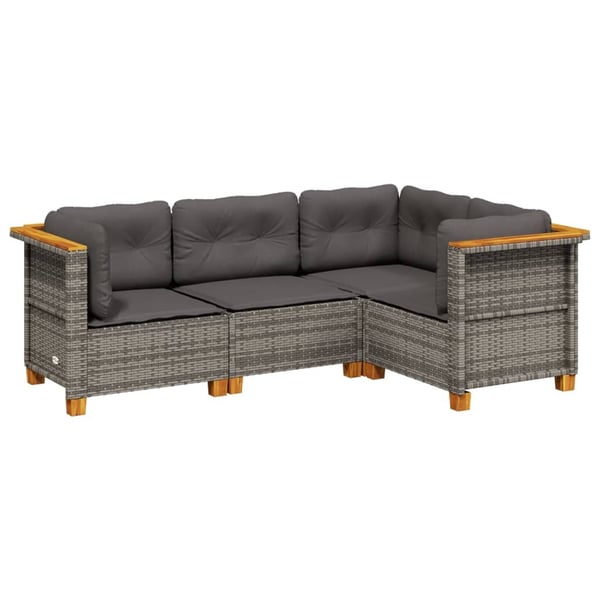 vidaXL sofasæt til haven 4 dele med hynder polyrattan grå