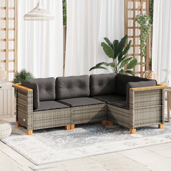 vidaXL sofasæt til haven 4 dele med hynder polyrattan grå