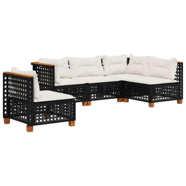 vidaXL sofasæt til haven 5 dele med hynder polyrattan sort