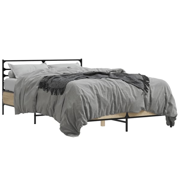 vidaXL Sengeramme sonoma eik 135x190 cm konstruert tre og metall