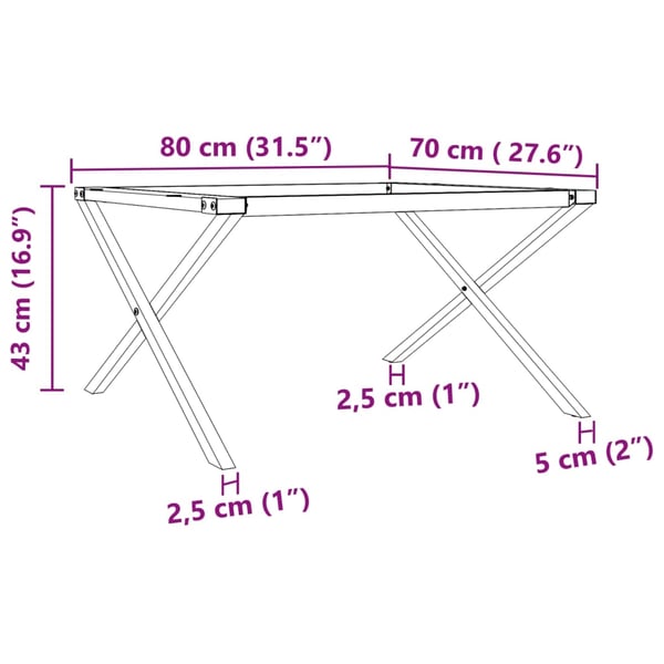 vidaXL Ben for salongbord X-ramme 80x70x43 cm stål