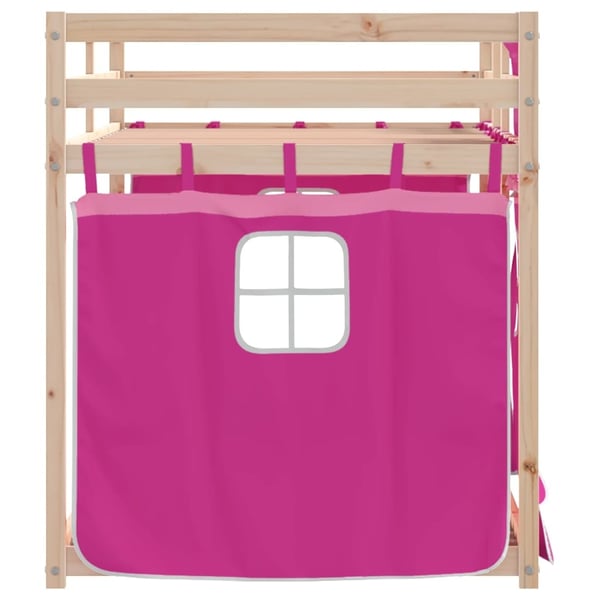 vidaXL Køyeseng med gardiner rose 80x200 cm heltre furu