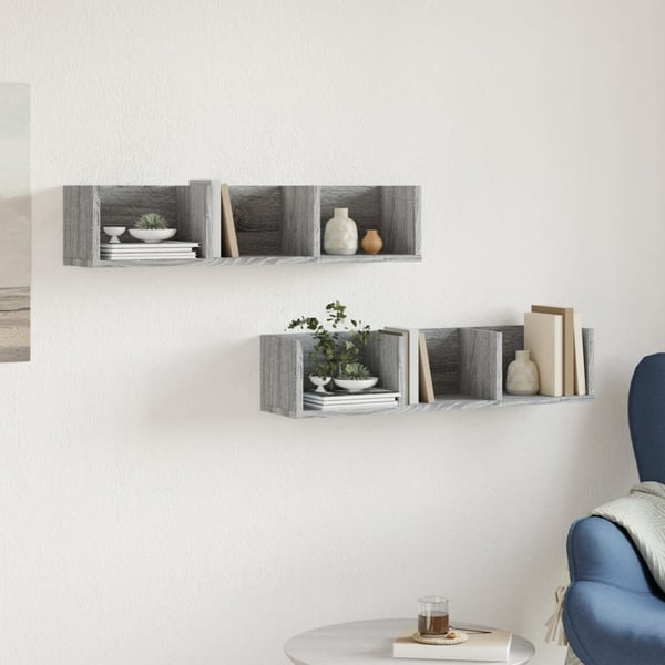 vidaXL Veggskap 2 stk grå sonoma 75x18x16,5 cm konstruert tre