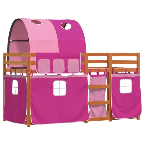 vidaXL Køyeseng med gardiner rose 90x190 cm heltre furu