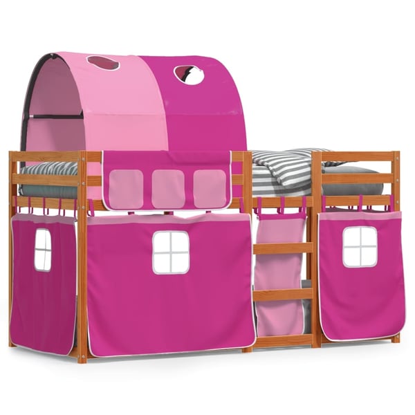 vidaXL Køyeseng med gardiner rose 90x190 cm heltre furu