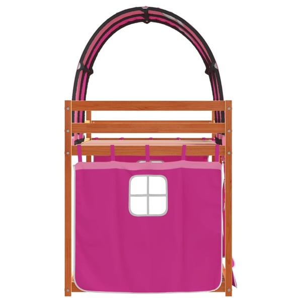vidaXL Køyeseng med gardiner rose 90x190 cm heltre furu