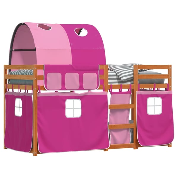 vidaXL Køyeseng med gardiner rose 90x190 cm heltre furu