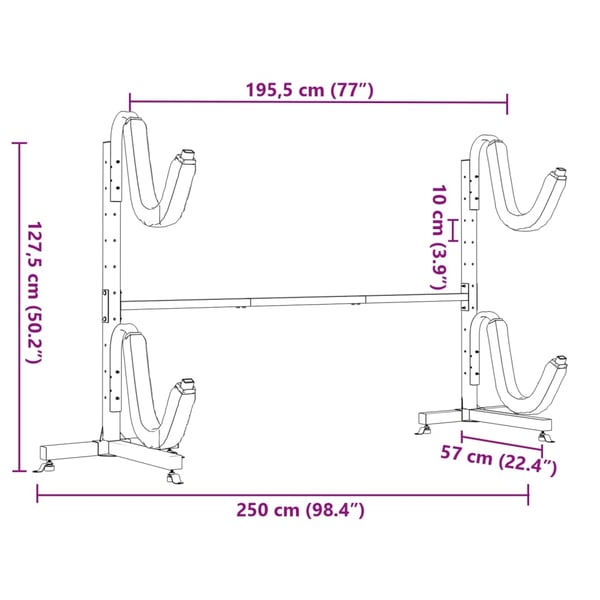 vidaXL Oppbevaringsstativ for 2 kajakker 250x57x127,5 cm stål