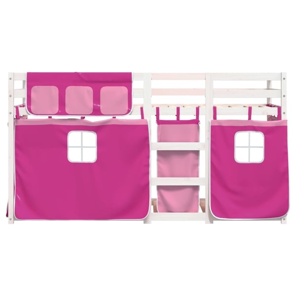 vidaXL Køyeseng med gardiner rose 80x200 cm heltre furu