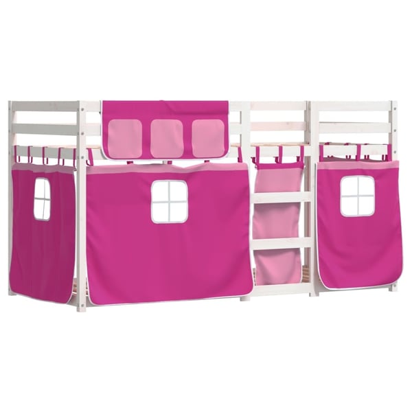 vidaXL Køyeseng med gardiner rose 80x200 cm heltre furu