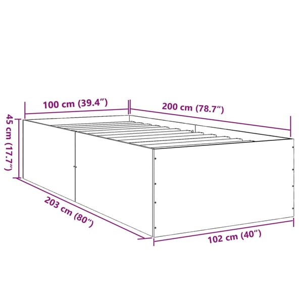 vidaXL Sengeramme betonggrå 100x200 cm konstruert tre