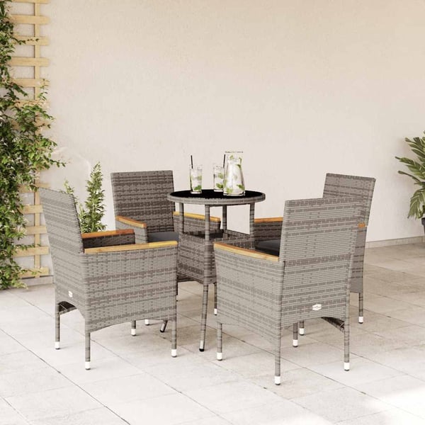 vidaXL spisebordssæt til haven 5dele med hynder polyrattan og glas grå