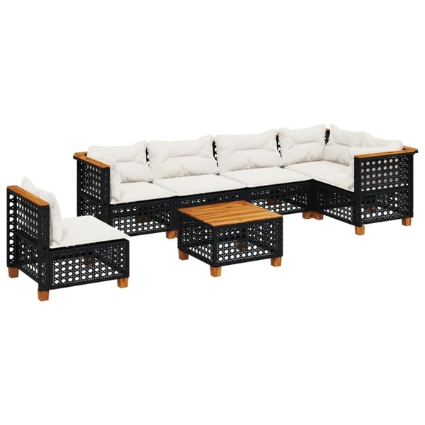 vidaXL sofasæt til haven 7 dele med hynder polyrattan sort
