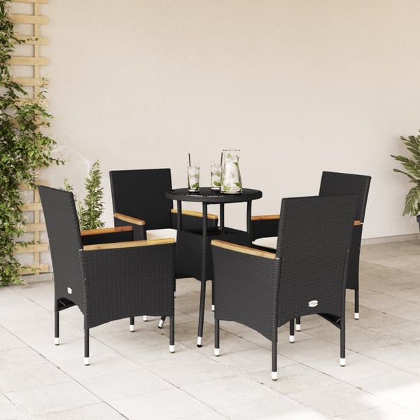 vidaXL spisebordssæt til haven 5dele m. hynder polyrattan og glas sort