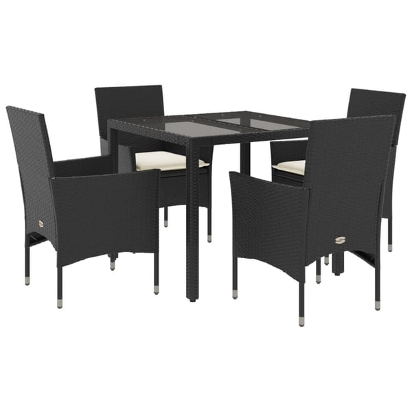 vidaXL spisebordssæt til haven 5dele m. hynder polyrattan og glas sort