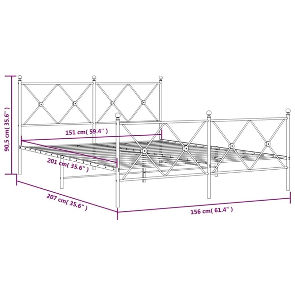 vidaXL Metallinen sängynrunko päädyillä musta 150x200 cm