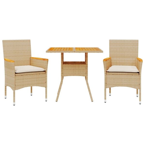 vidaXL spisebordssæt til haven 3dele m. hynder polyrattan akacie beige