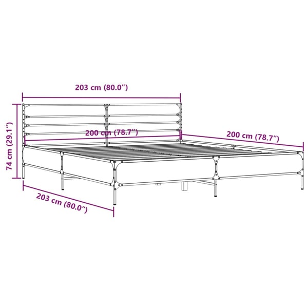 vidaXL Sengeramme brun eik 200x200 cm konstruert tre og metall