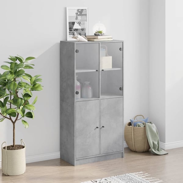 vidaXL Highboard med dører betonggrå 68x37x142 cm konstruert tre