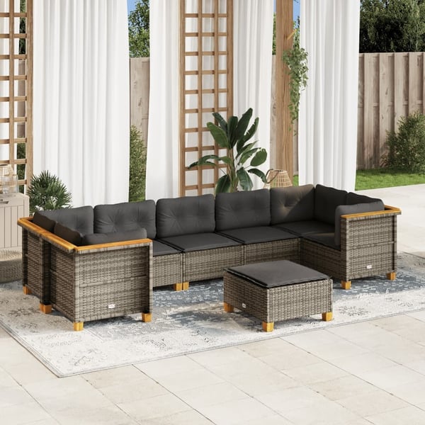 vidaXL sofasæt til haven 8 dele med hynder polyrattan grå