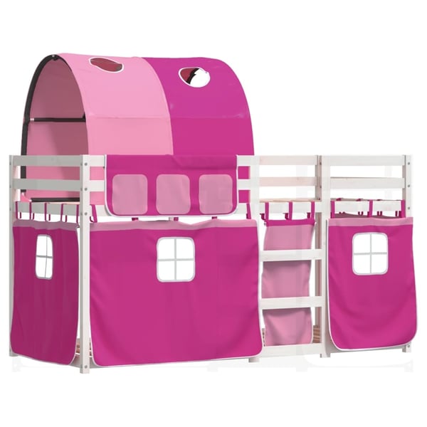 vidaXL Køyeseng med gardiner rose 90x200 cm heltre furu