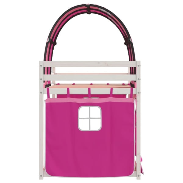 vidaXL køjeseng med gardiner 90x190 cm massivt fyrretræ pink