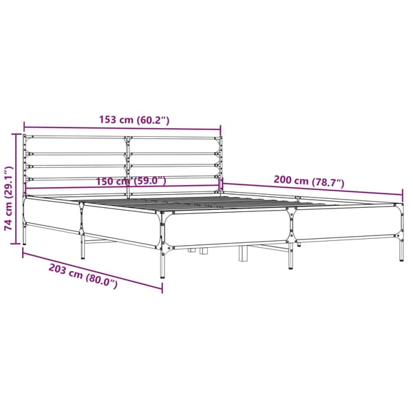 vidaXL Sengeramme røkt eik 150x200 cm konstruert tre og metall