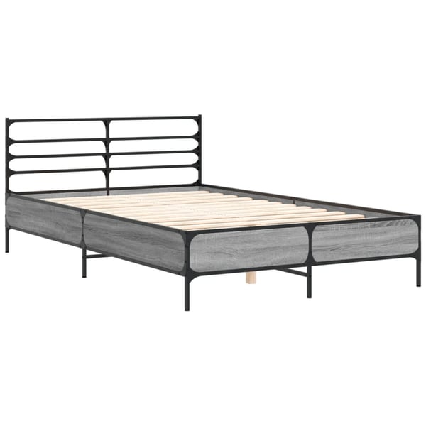 vidaXL sengestel 135x190 cm konstrueret træ og metal grå sonoma-eg