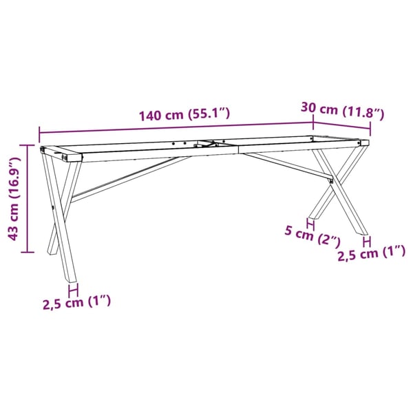 vidaXL Ben for salongbord X-ramme 140x30x43 cm stål