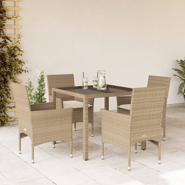 vidaXL spisebordssæt til haven 5 dele med hynder polyrattan og glas