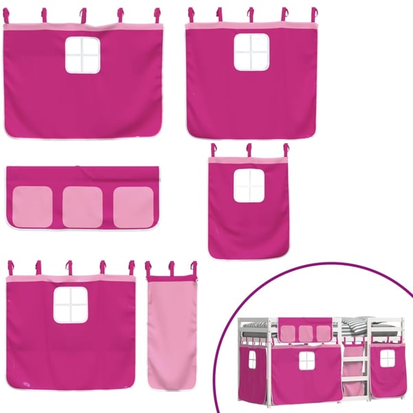 vidaXL køjeseng med gardiner 75x190 cm massivt fyrretræ pink