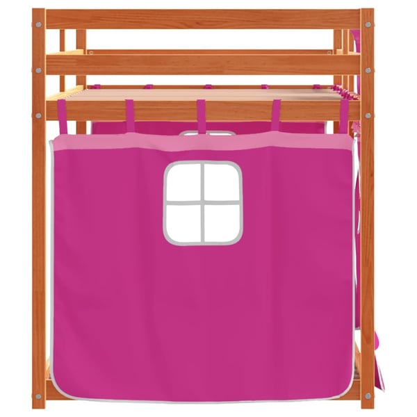 vidaXL køjeseng med gardiner 75x190 cm massivt fyrretræ pink