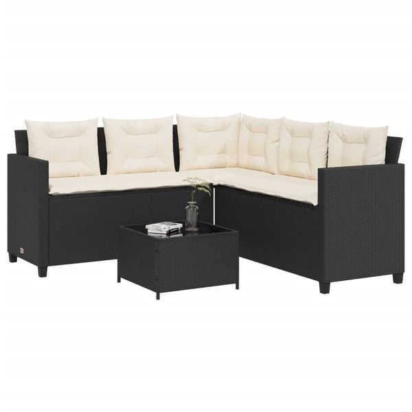 vidaXL havesofa med bord og hynder L-formet polyrattan sort