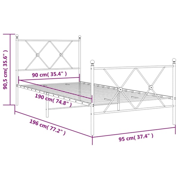 vidaXL Sengeramme i metall med hode- og fotgavl svart 90x190 cm