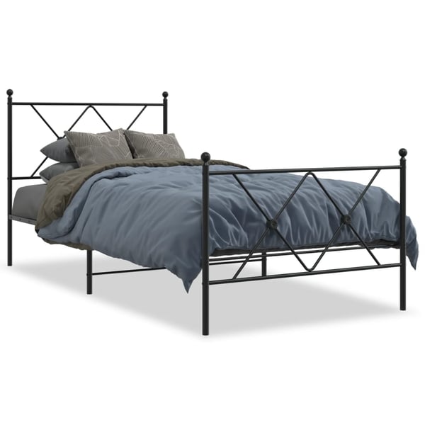 vidaXL Sengeramme i metall med hode- og fotgavl svart 90x190 cm