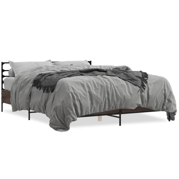 vidaXL sengestel 160x200 cm konstrueret træ og metal brun egetræ