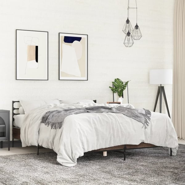 vidaXL sengestel 160x200 cm konstrueret træ og metal brun egetræ